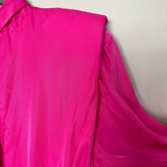 NWOT Farm Rio Satin Maxi Dress | Draped Bodice, Cutout, Padded Shoulders size L - Picture 10 of 11